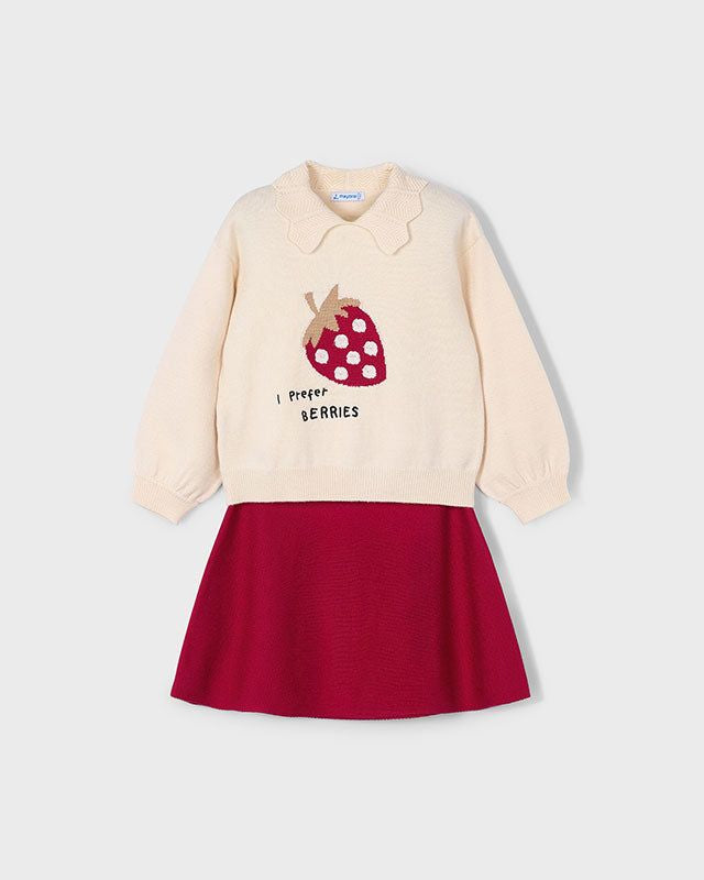 Completo con gonna viscosa bambina Mayoral Fragola rosso e panna Mayoral 2 Anni 92cm