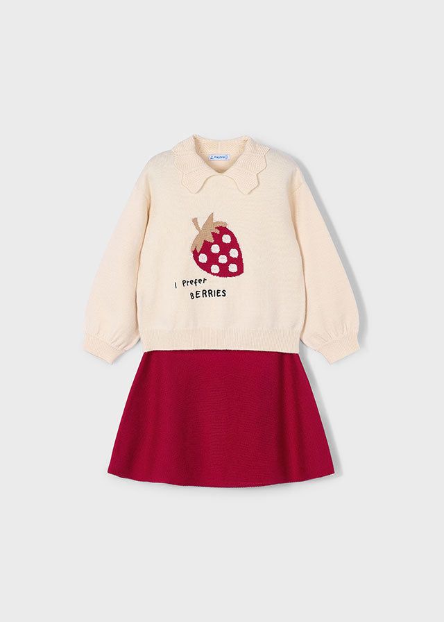 Completo con gonna viscosa bambina Mayoral Fragola rosso e panna Mayoral 2 Anni 92cm