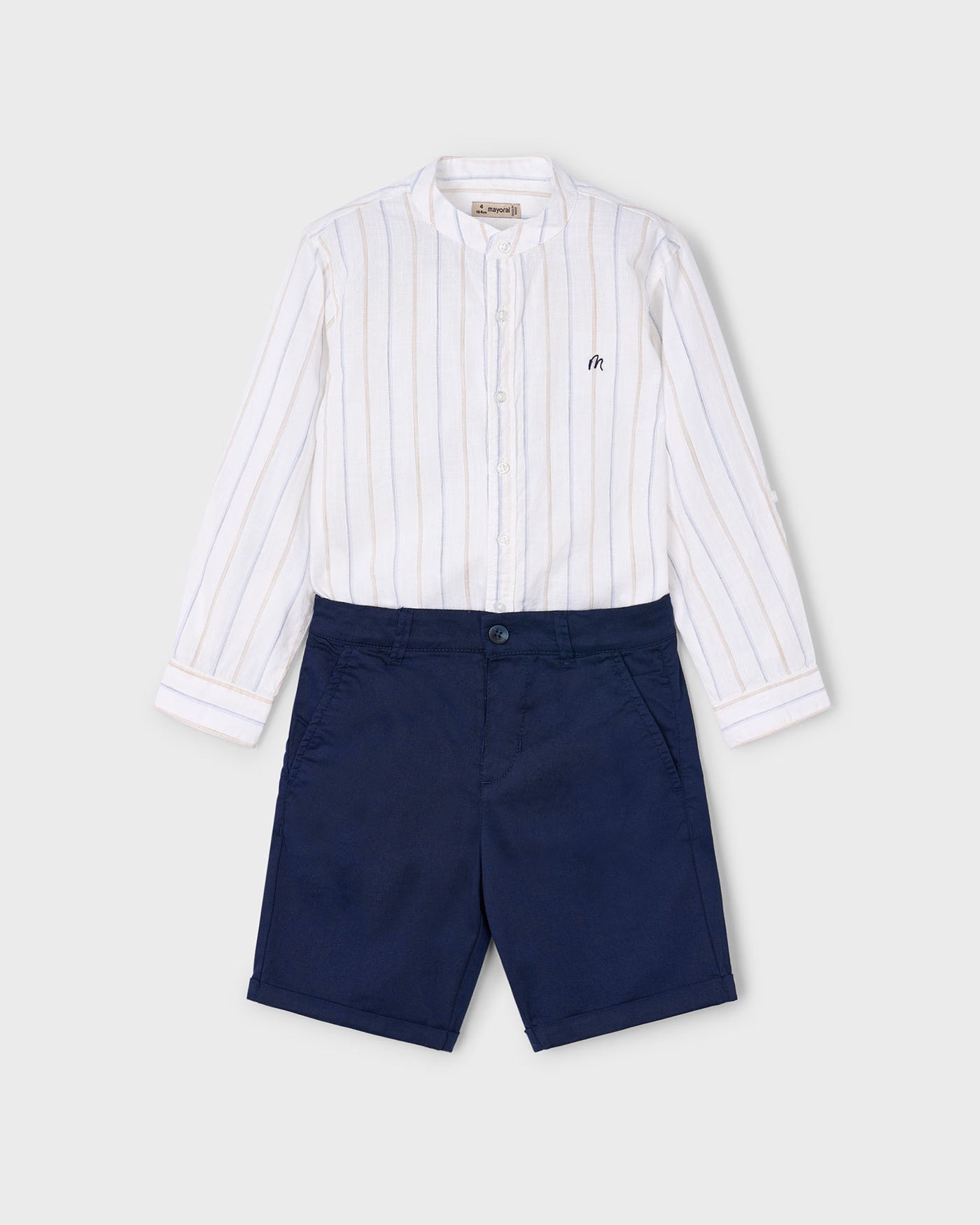 Completo elegante bambino Mayoral camicia righe bermuda blu marino Mayoral 2 Anni 92cm