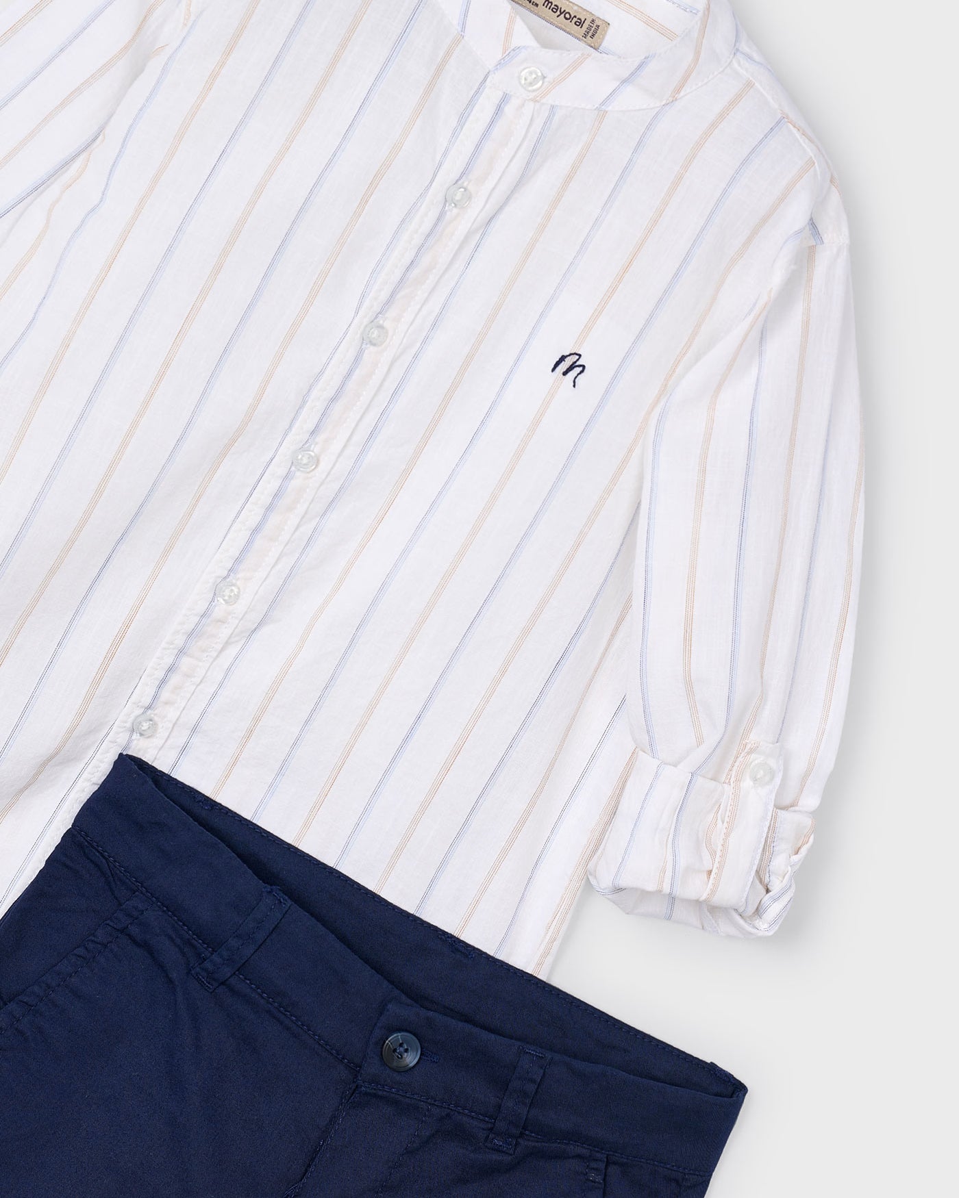 Completo elegante bambino Mayoral camicia righe bermuda blu marino Mayoral 2 Anni 92cm