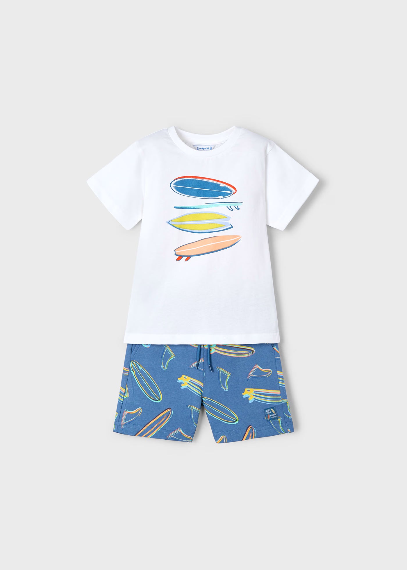 Completo estivo bambino Mayoral bermuda tavole Surf blu riviera Mayoral Bianco