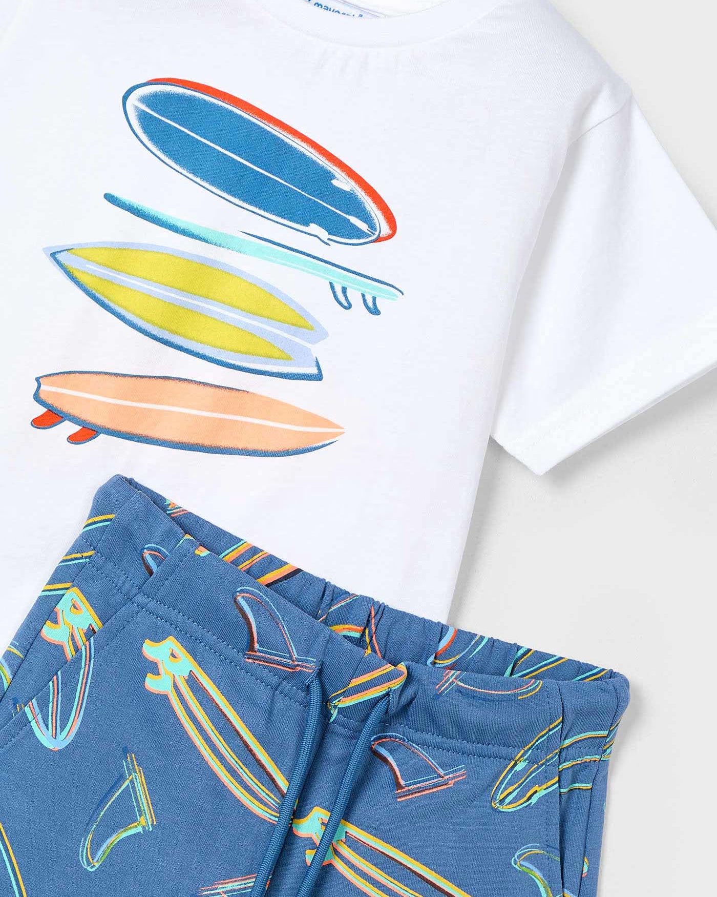 Completo estivo bambino Mayoral bermuda tavole Surf blu riviera Mayoral Bianco