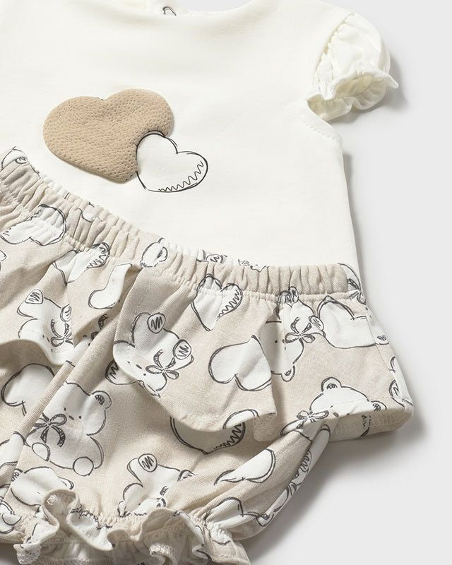 Completo estivo neonata Mayoral Newborn bianco e beige orsetti o cuori Mayoral 0-1 Mesi 55cm