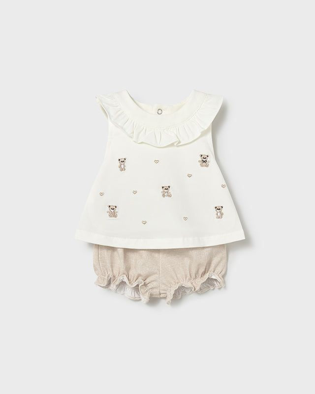 Completo estivo neonata Mayoral Newborn bianco e beige orsetti o cuori Mayoral 0-1 Mesi 55cm