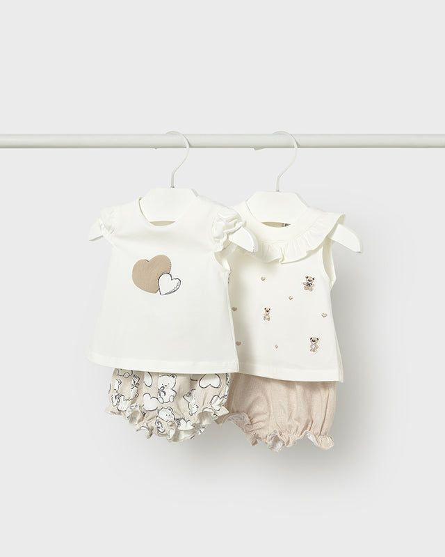 Completo estivo neonata Mayoral Newborn bianco e beige orsetti o cuori Mayoral 0-1 Mesi 55cm