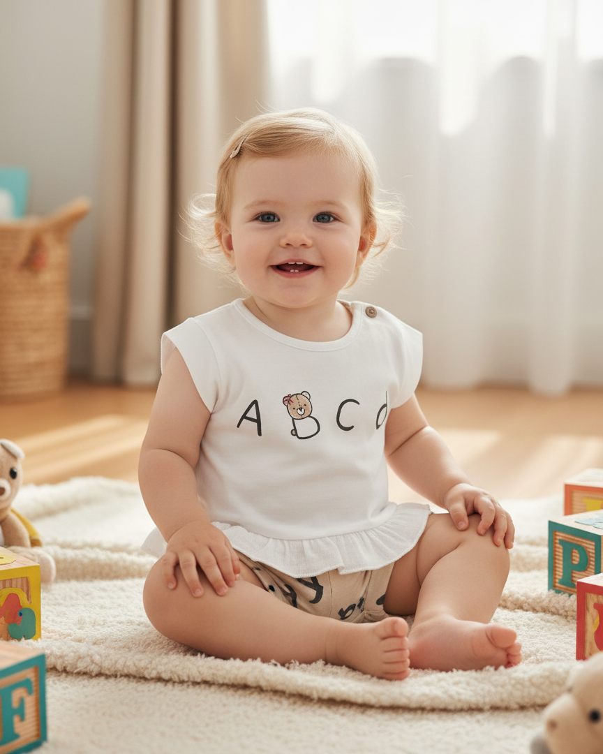 Completo estivo neonata Mayoral Newborn cecio lettere Mayoral Bianco