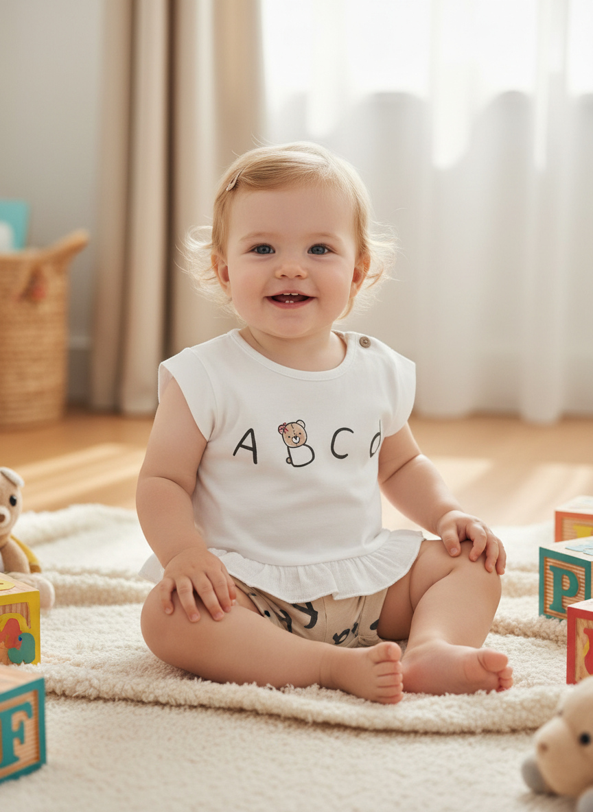 Completo estivo neonata Mayoral Newborn cecio lettere Mayoral Bianco