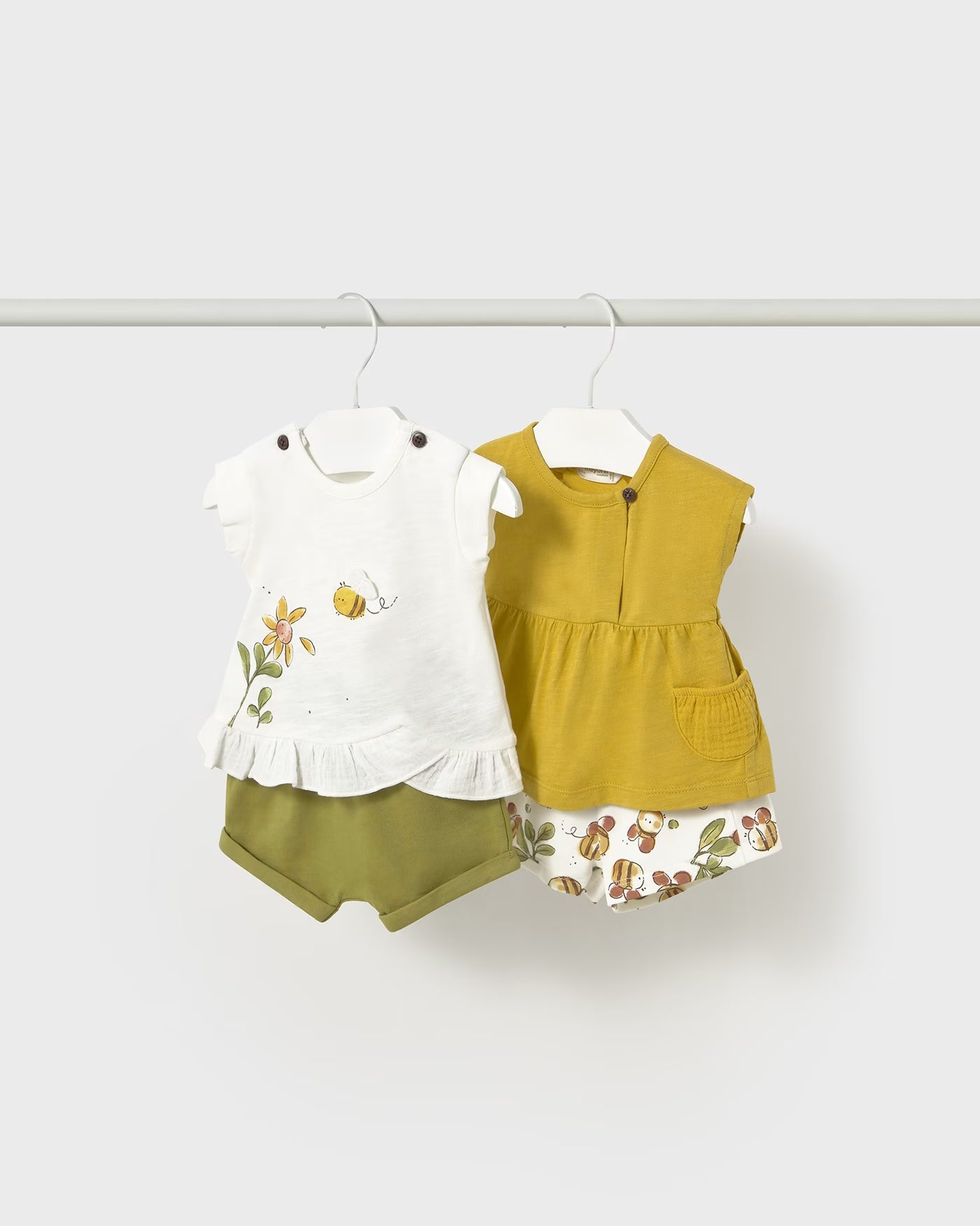 Completo estivo neonata Mayoral Newborn oliva Ape Mayoral Bianco