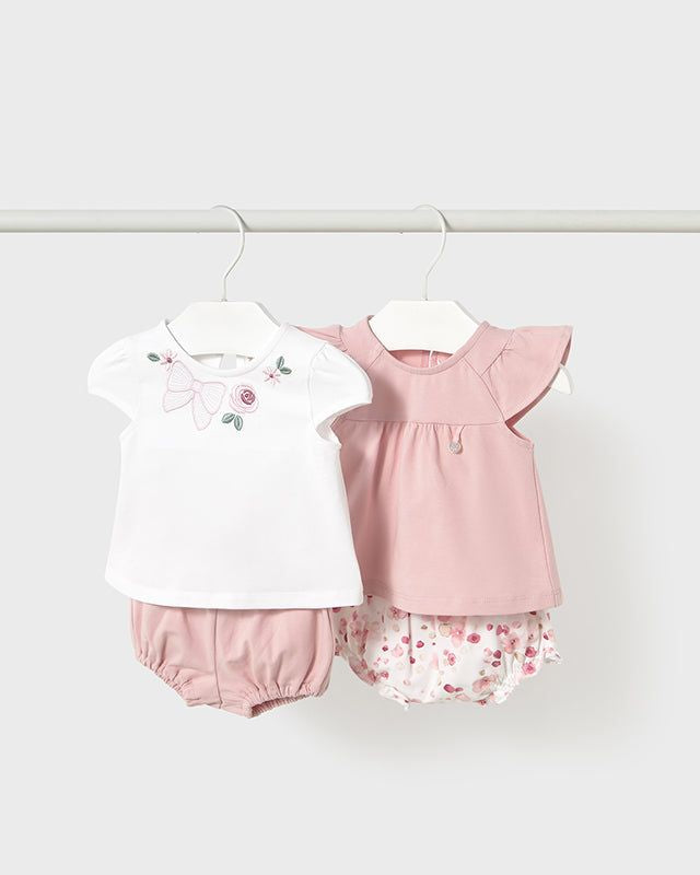 Completo estivo neonata Mayoral Newborn rosa floreale Mayoral Bianco