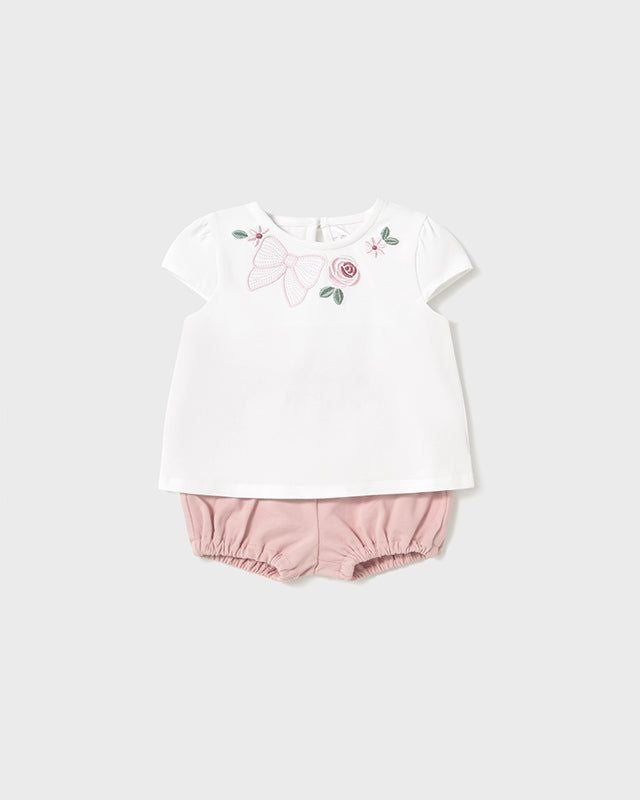 Completo estivo neonata Mayoral Newborn rosa floreale Mayoral Bianco