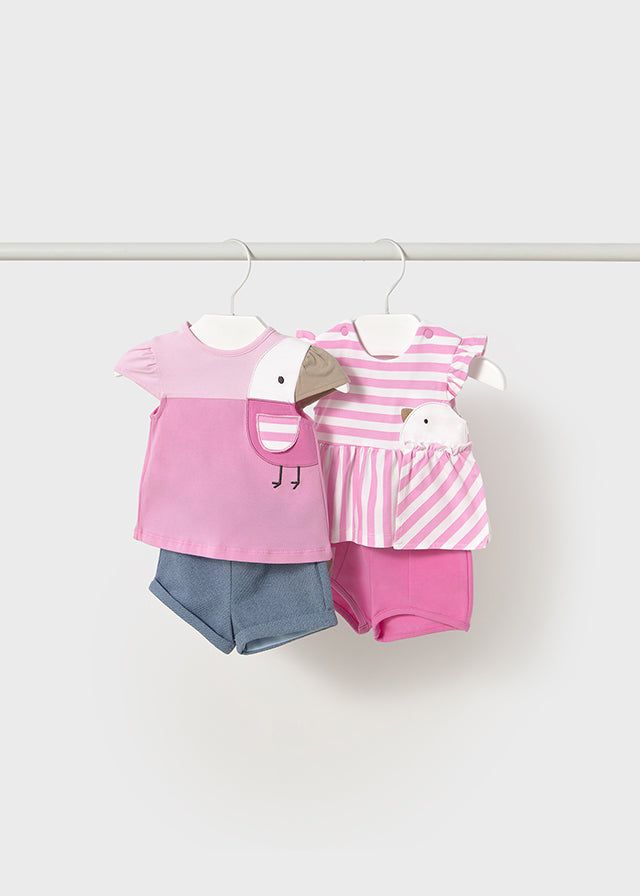 Completo estivo neonata Mayoral Newborn Uccelino rosa tulipano Mayoral Blu