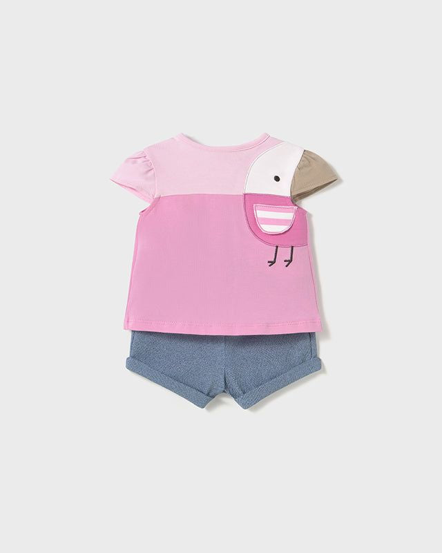 Completo estivo neonata Mayoral Newborn Uccelino rosa tulipano Mayoral Blu
