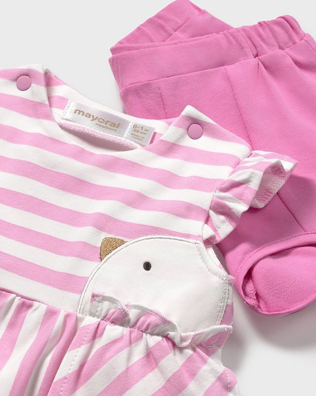 Completo estivo neonata Mayoral Newborn Uccelino rosa tulipano Mayoral Blu