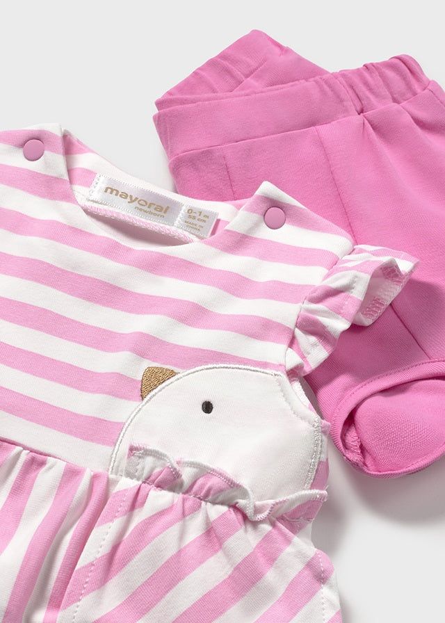 Completo estivo neonata Mayoral Newborn Uccelino rosa tulipano Mayoral Blu