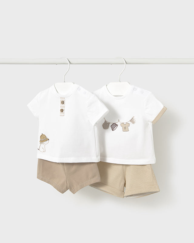 Completo estivo neonato Mayoral Newborn ricamato Capuccino Mayoral Biancheria