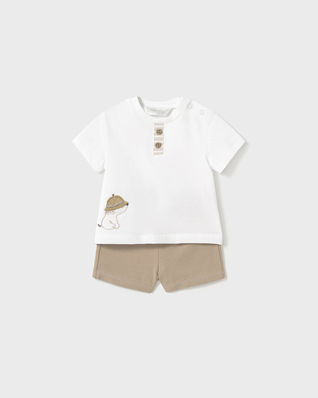 Completo estivo neonato Mayoral Newborn ricamato Capuccino Mayoral Biancheria