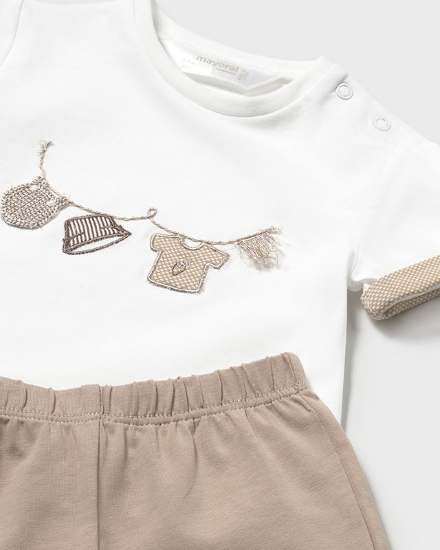 Completo estivo neonato Mayoral Newborn ricamato Capuccino Mayoral Biancheria