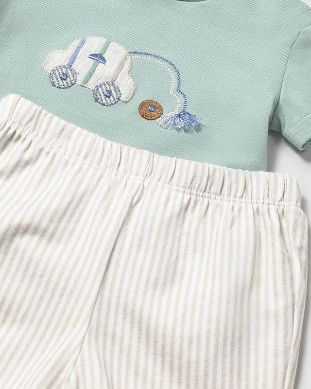 Completo estivo neonato Mayoral Newborn ricamato Verde Mayoral Bianco