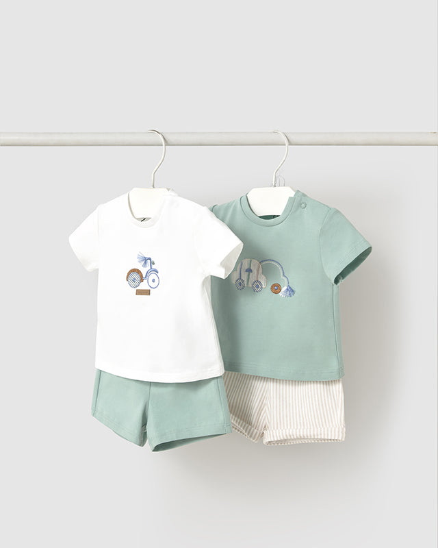 Completo estivo neonato Mayoral Newborn ricamato Verde Mayoral Bianco
