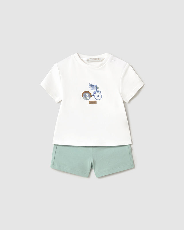 Completo estivo neonato Mayoral Newborn ricamato Verde Mayoral Bianco