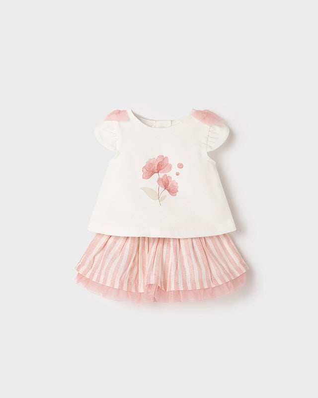 Completo gonna righe rosa e bianco neonata Mayoral Newborn - ErreGiModaBimbo