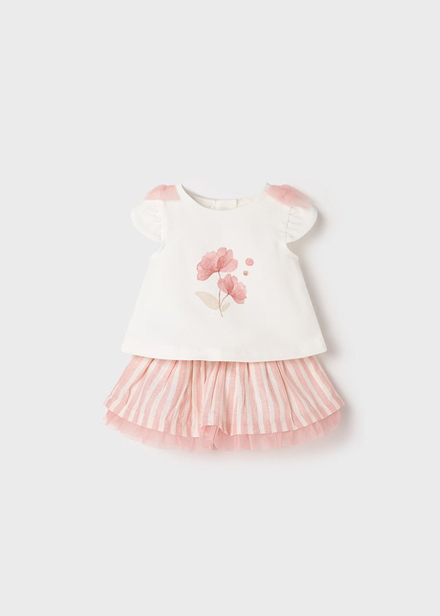 Completo gonna righe rosa e bianco neonata Mayoral Newborn - ErreGiModaBimbo