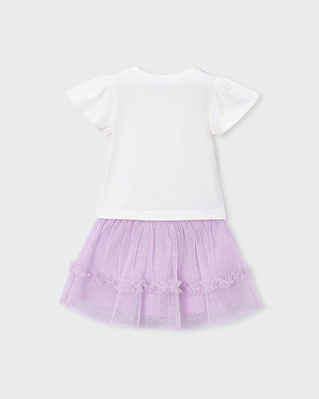 Retro del completo gonna tulle e maglietta bambina con fiori lilla