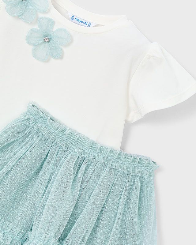 Gonna tulle bambina Mayoral in verde lago con fiocco e dettagli in tulle