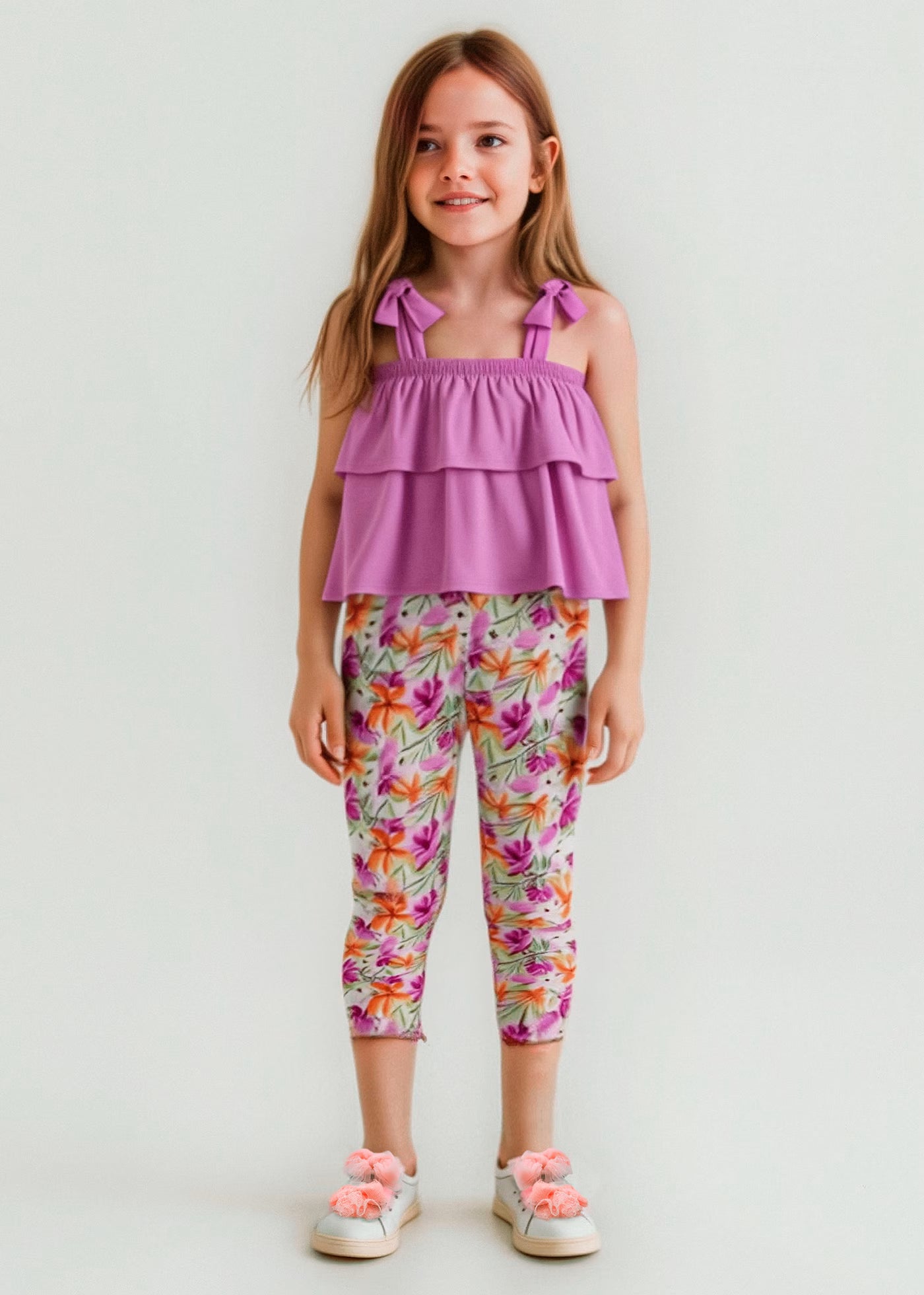 Completo leggings a tre quarti e maglietta volant bambina Mayoral malva Mayoral 2 Anni 92cm