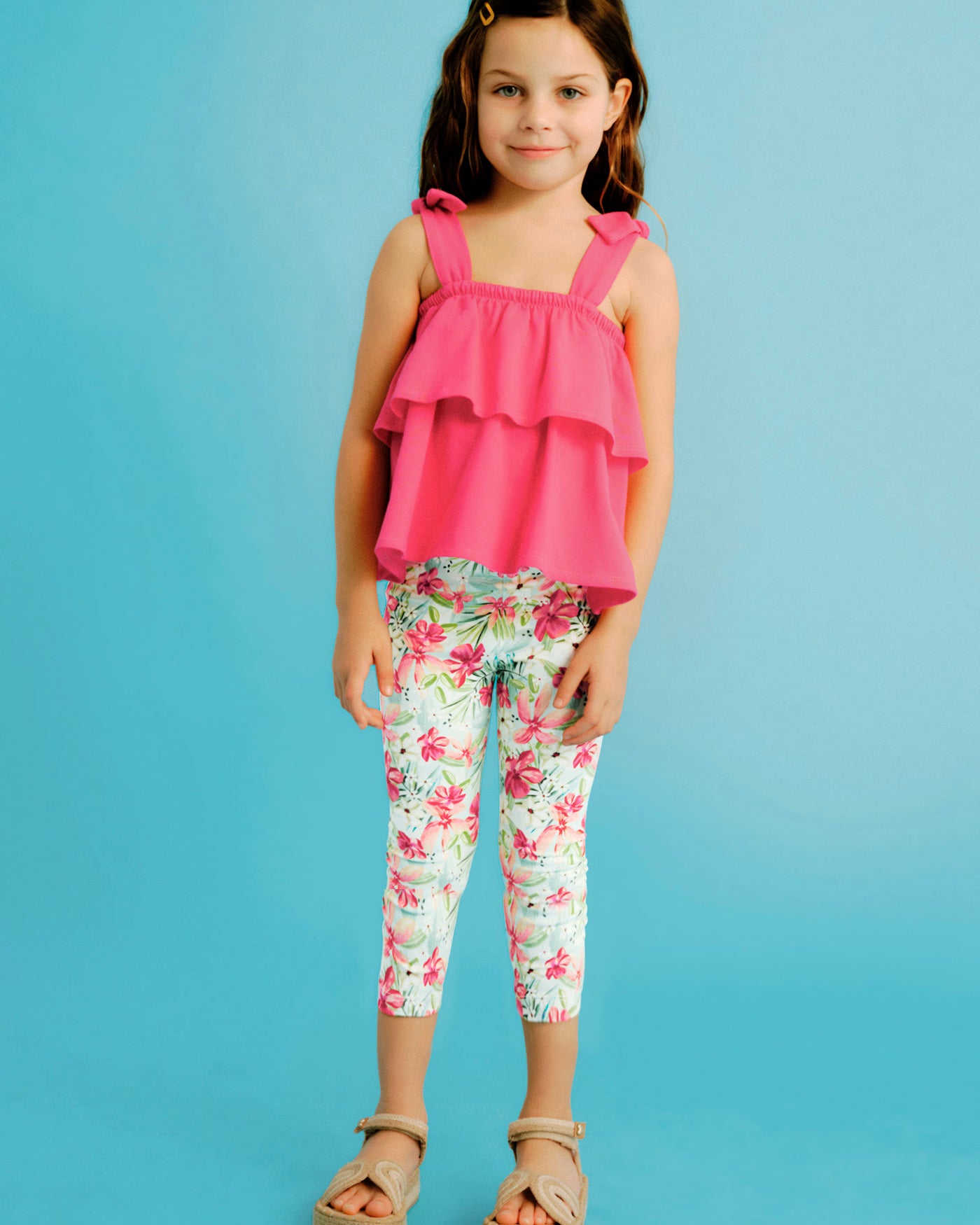 Completo leggings a tre quarti e maglietta volant bambina Mayoral peonia Mayoral Peonia