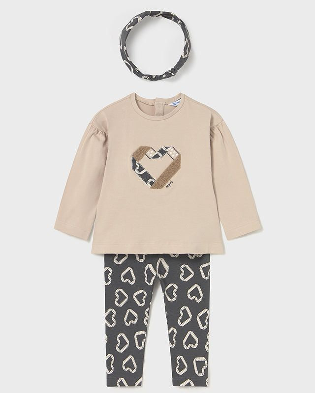 Completo leggings con fascia neonata Mayoral cuori grigio piombo e beige Mayoral 6 Mesi 68cm