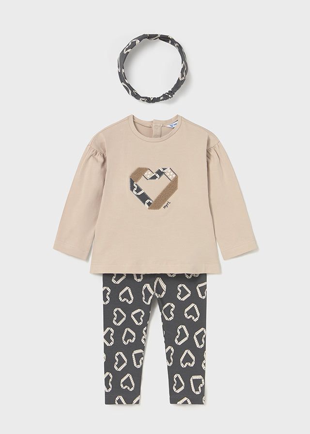 Completo leggings con fascia neonata Mayoral cuori grigio piombo e beige Mayoral 6 Mesi 68cm