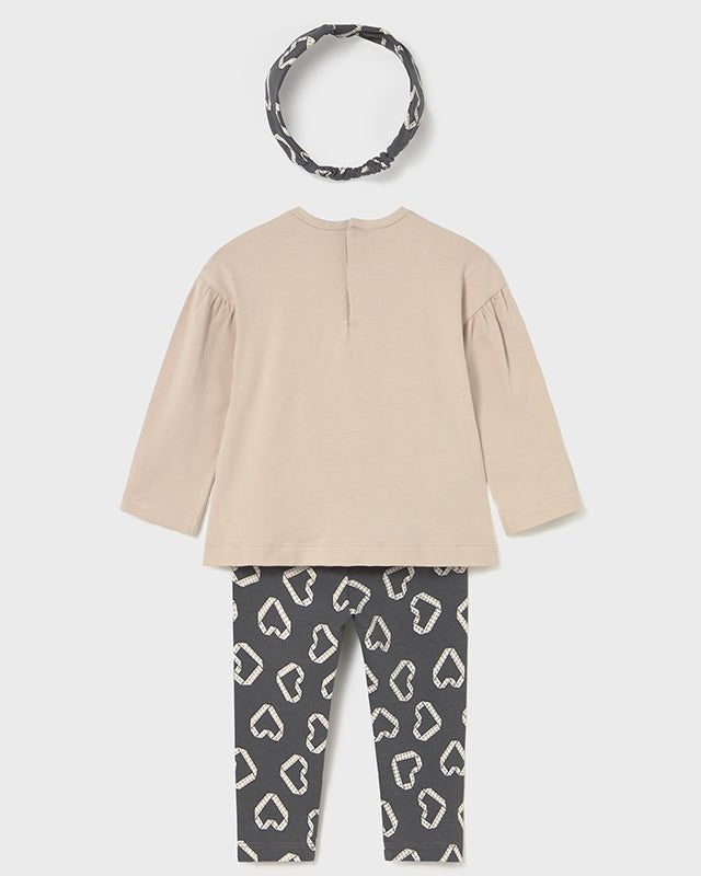 Completo leggings con fascia neonata Mayoral cuori grigio piombo e beige Mayoral 6 Mesi 68cm