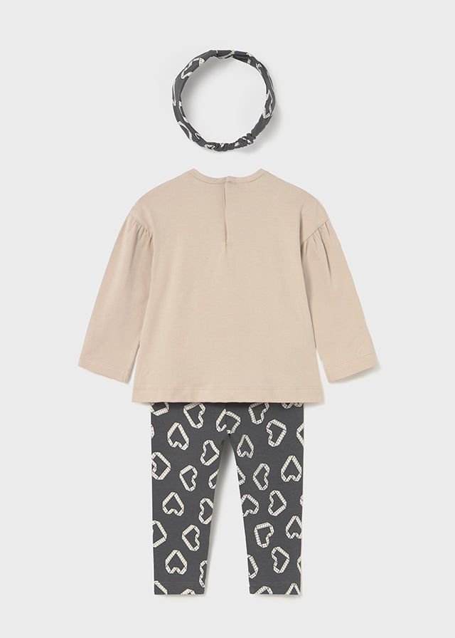 Completo leggings con fascia neonata Mayoral cuori grigio piombo e beige Mayoral 6 Mesi 68cm