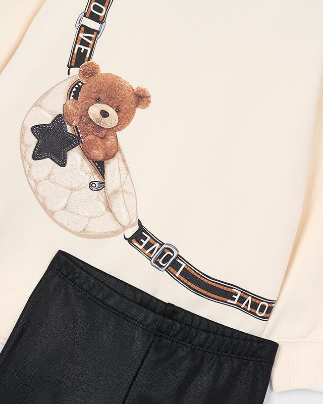 Completo leggings e felpa orso bambina Mayoral panna e nero Mayoral 2 Anni 92cm