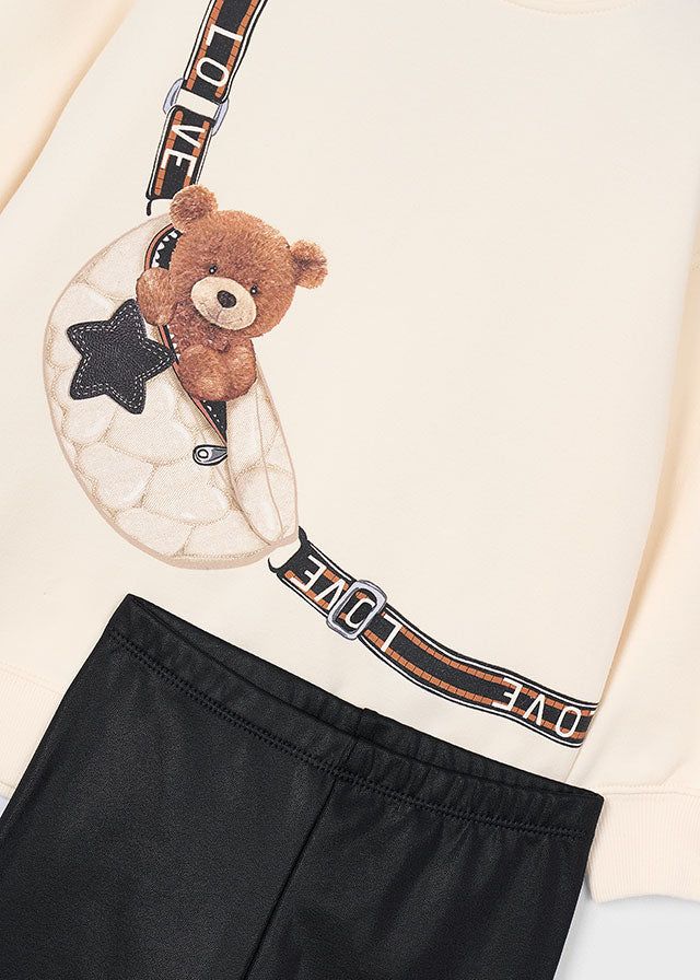 Completo leggings e felpa orso bambina Mayoral panna e nero Mayoral 2 Anni 92cm