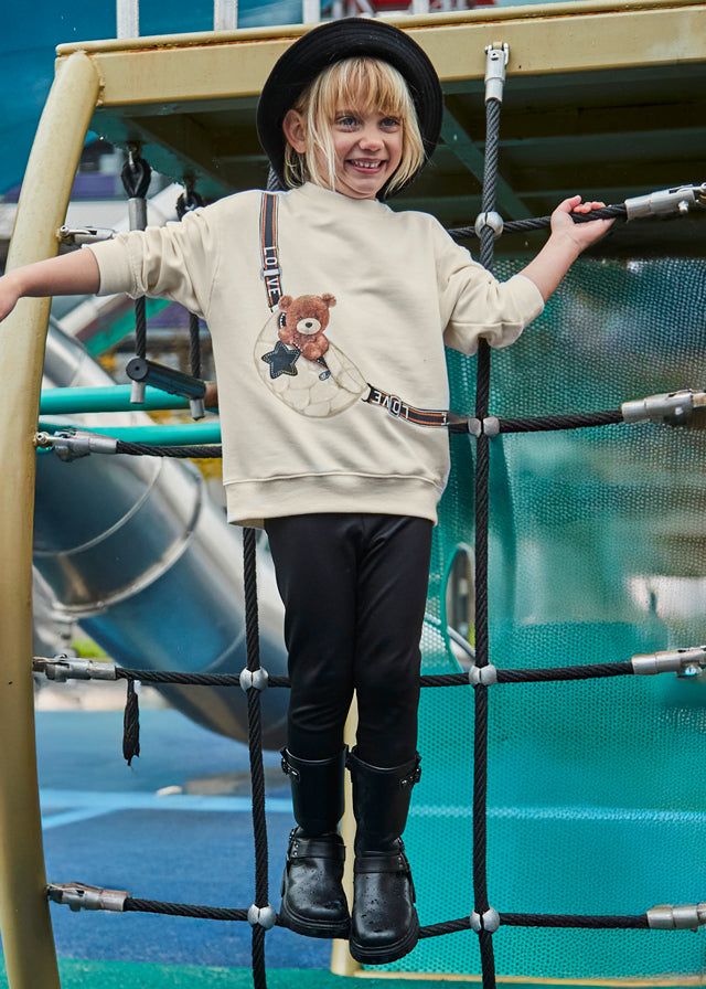 Completo leggings e felpa orso bambina Mayoral panna e nero Mayoral 2 Anni 92cm