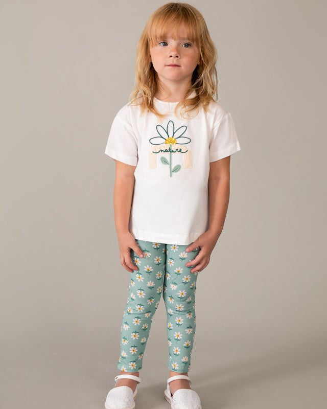 Completo bambina con maglietta e leggings floreali primavera-estate