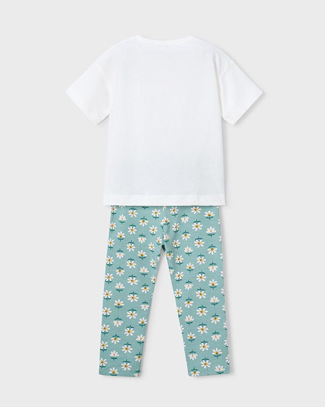 Completo bambina con maglietta bianca e leggings con fiori primaverili