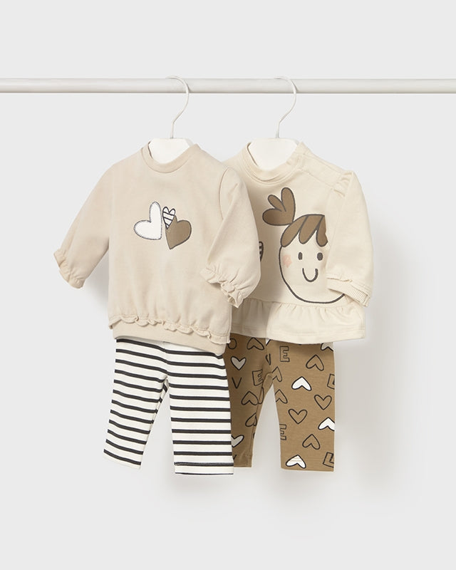 Completo leggings neonata Mayoral Newborn cuori beige e caramello Mayoral 0-1 Mesi 55cm