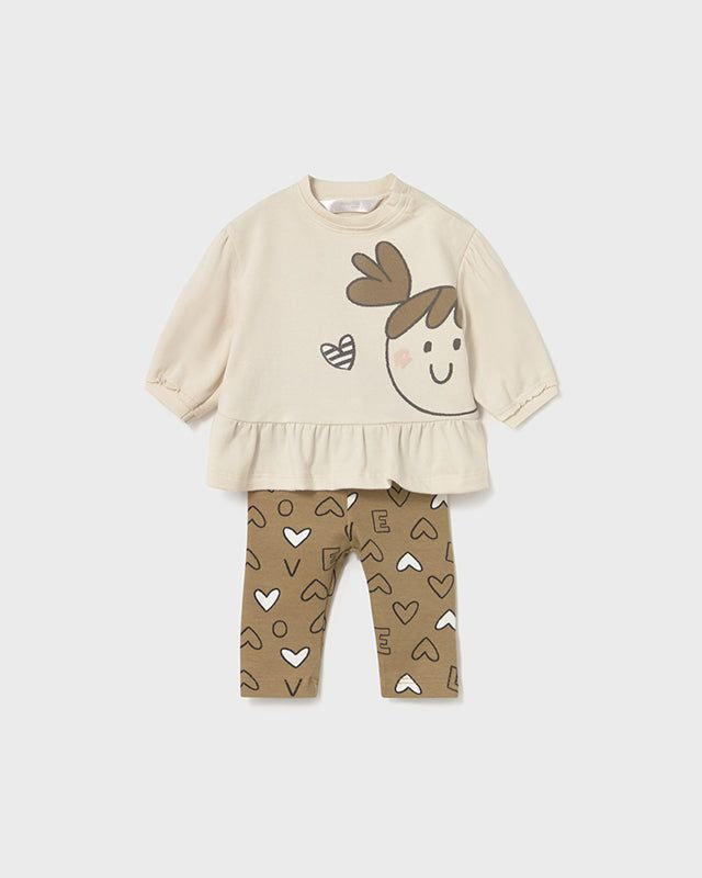 Completo leggings neonata Mayoral Newborn cuori beige e caramello Mayoral 0-1 Mesi 55cm