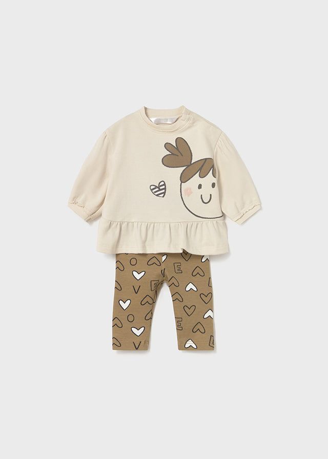 Completo leggings neonata Mayoral Newborn cuori beige e caramello Mayoral 0-1 Mesi 55cm