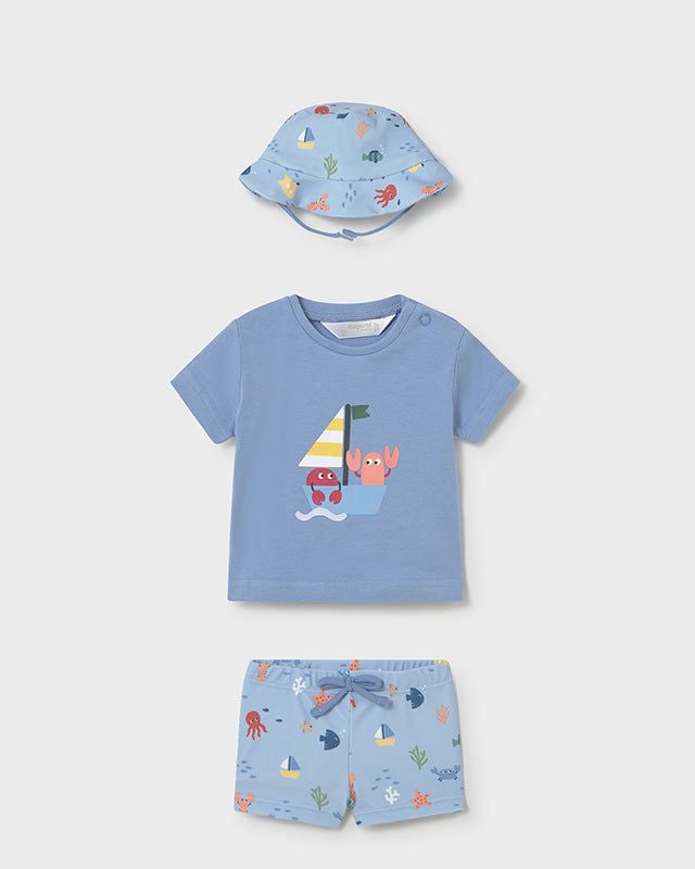 Completo mare 3 pezzi costume da bagno protezione solare neonato Mayoral Newborn azzurro marino Mayoral 0-1 Mesi 55cm