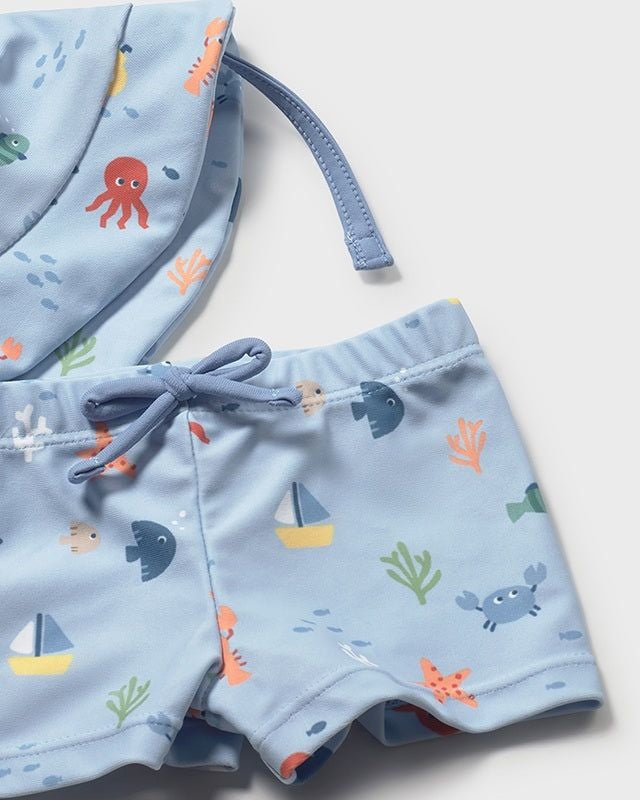 Completo mare 3 pezzi costume da bagno protezione solare neonato Mayoral Newborn azzurro marino Mayoral 0-1 Mesi 55cm