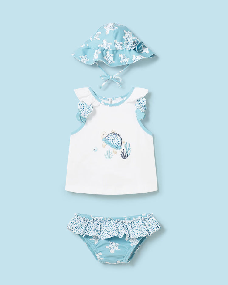 Completo mare 3 pezzi neonata Mayoral Newborn Tartarughe azzurro Mayoral Azzurro
