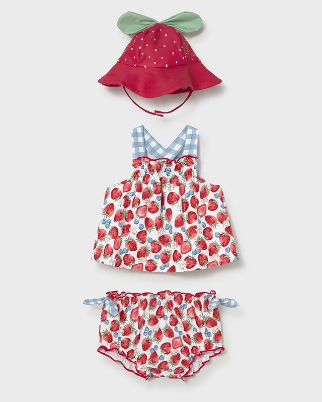 Completo mare 3 pezzi protezione solare neonata Mayoral Newborn fragole rosso Mayoral 0-1 Mesi 55cm