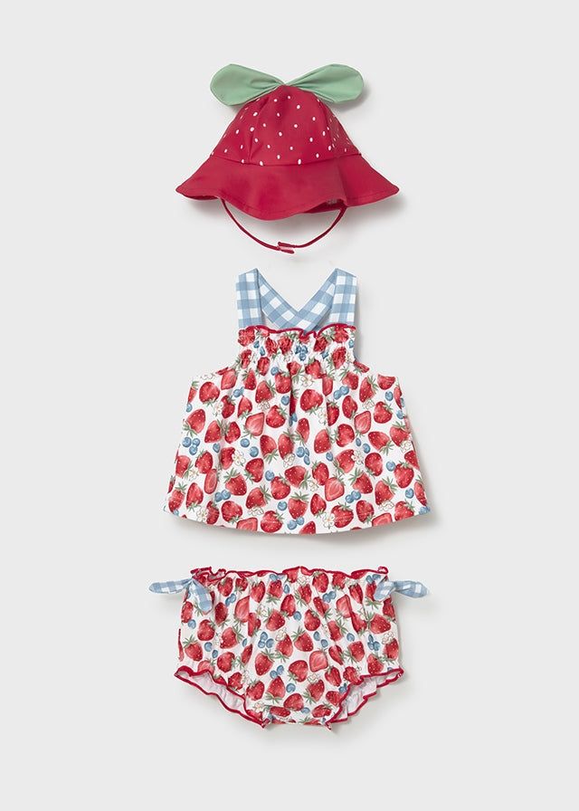 Completo mare 3 pezzi protezione solare neonata Mayoral Newborn fragole rosso Mayoral 0-1 Mesi 55cm
