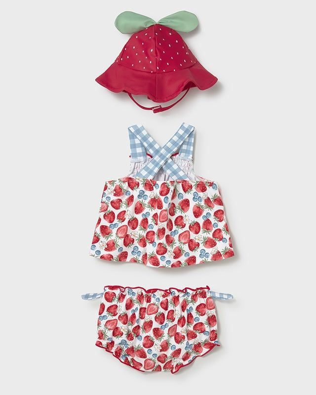 Completo mare 3 pezzi protezione solare neonata Mayoral Newborn fragole rosso Mayoral 0-1 Mesi 55cm