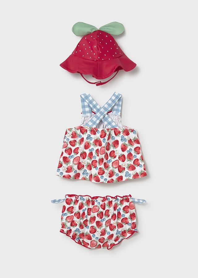 Completo mare 3 pezzi protezione solare neonata Mayoral Newborn fragole rosso Mayoral 0-1 Mesi 55cm
