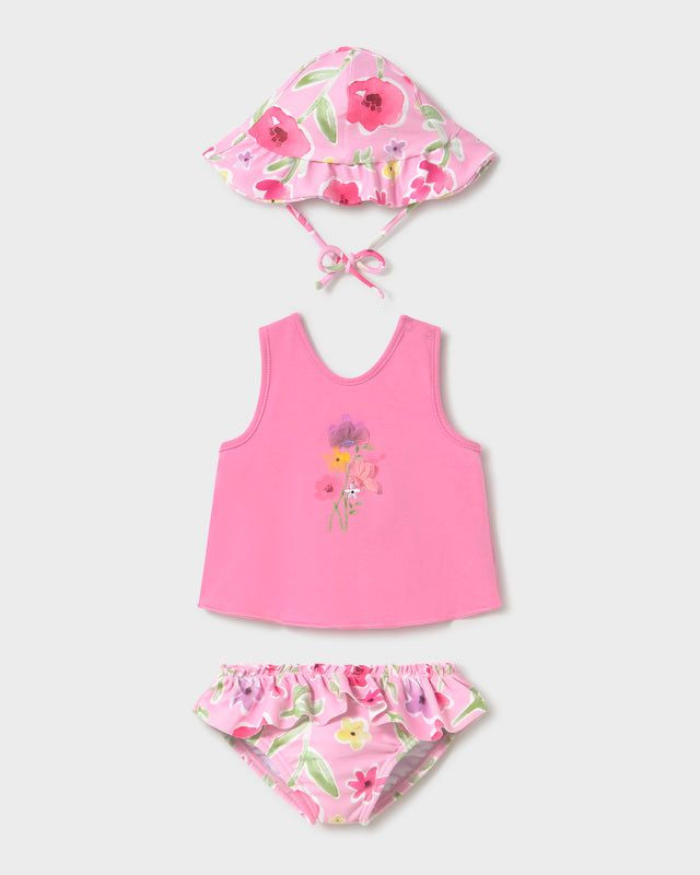 Completo mare 3 pezzi protezione solare neonata Mayoral Newborn rosa floreale Mayoral 0-1 Mesi 55cm